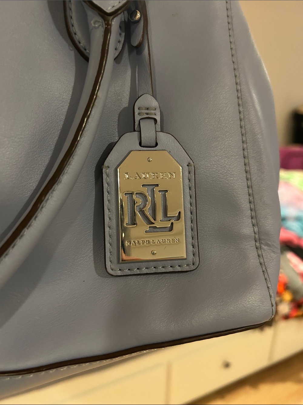 Ralph Lauren Dusty Blue Leather Shoulder Tote - Picture 2 of 3